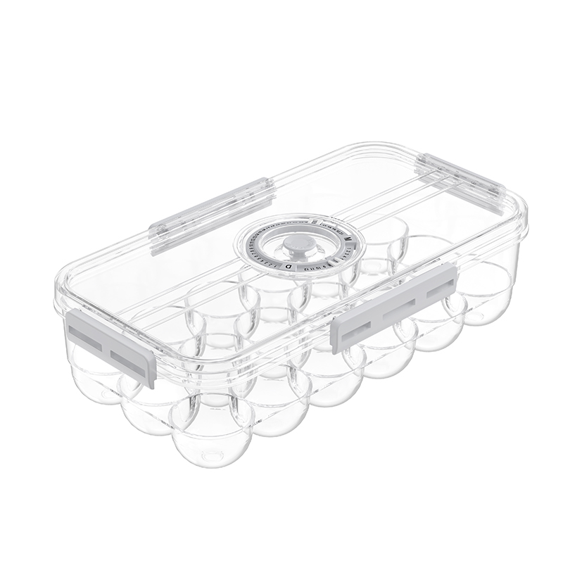 Stabelbar 18-teller egglagringsbakke med tid tracker lokk 